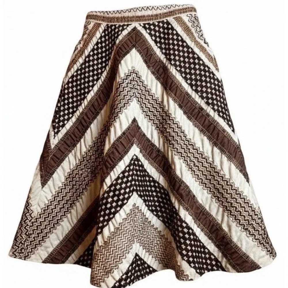 Vintage Gerd Inez Embroidered Chevron Midi Skirt EU 38‎ US 4 Scandinavian